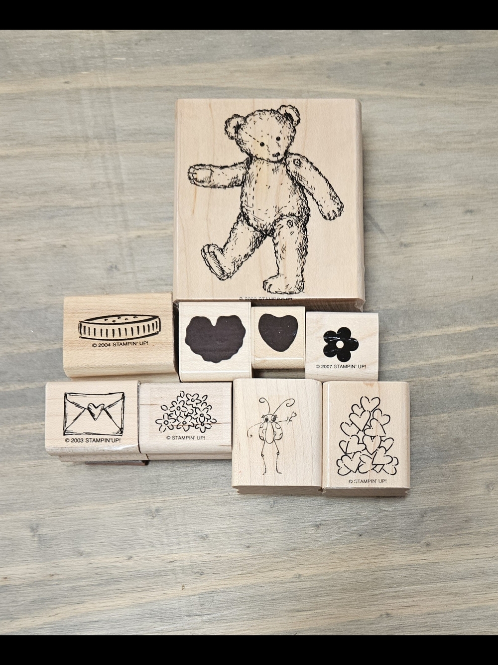 Stampin' Up! Wooden Rubber Stamp Set - Natural Wood Teddy & Shapes (Beige)